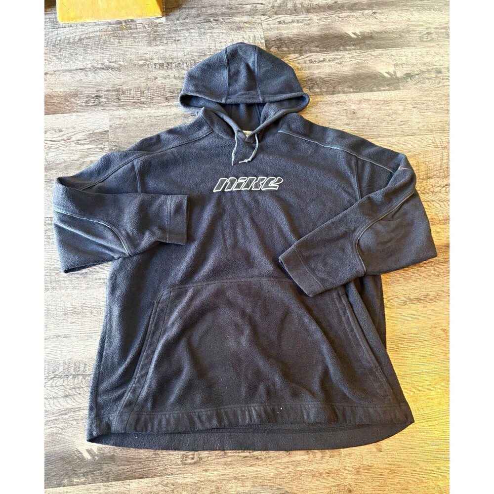 Vintage Nike Center Logo Fleece Hoodie Sweatshirt Dark Grey XXL Y2K